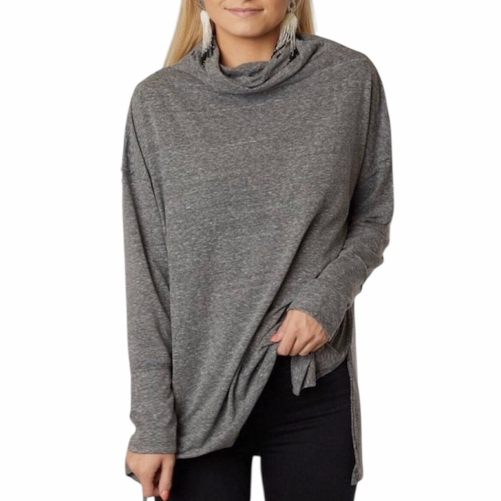 Free People We The Free Bella Vista Heather Gray Long‎ Sleeve Tunic Top XS